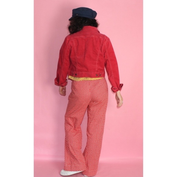 (36) vtg 70s high waisted red polka dot flare pants - Picture 2 of 5